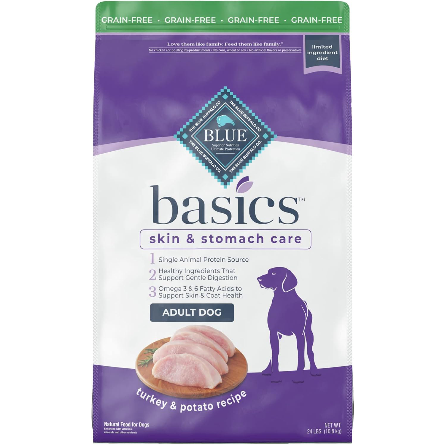 Blue Buffalo Basics Skin & Stomach Care, Grain Free Natural Adult Dry Dog Food