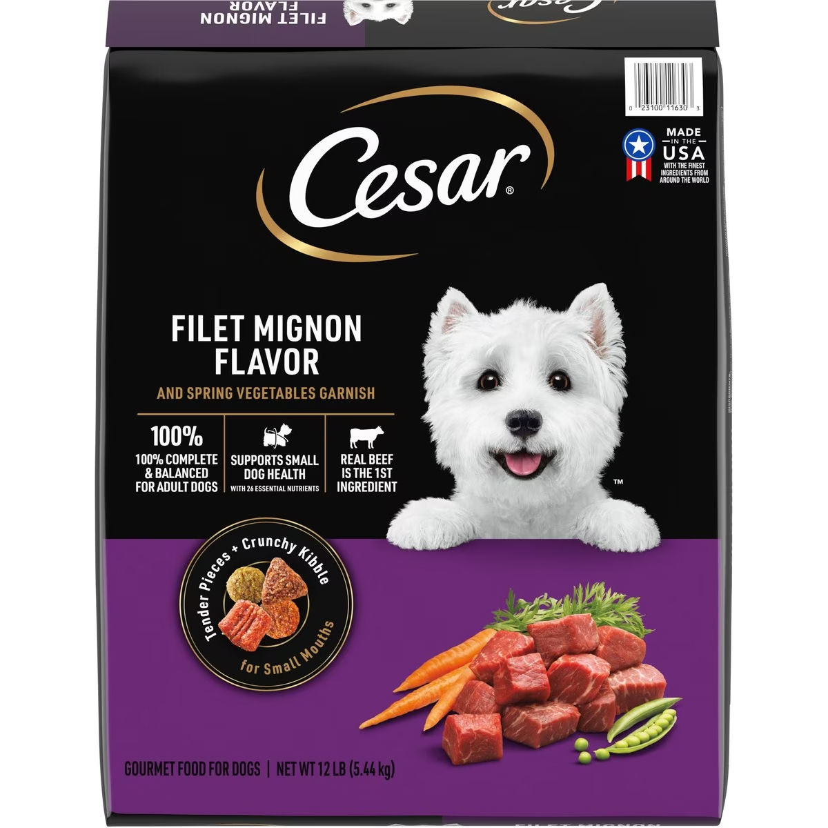 Cesar Filet Mignon Flavor & Spring Vegetables Garnish Small Breed Dry Dog Food