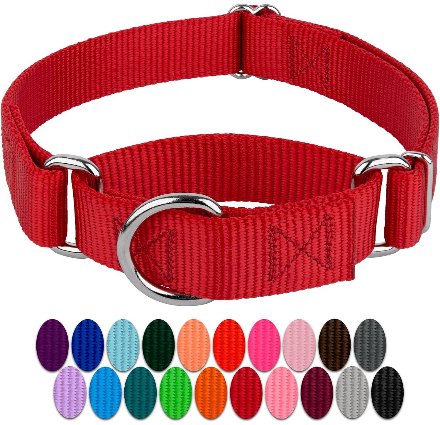 Country Brook Petz - Red Martingale Heavy Duty Nylon Dog Collar 