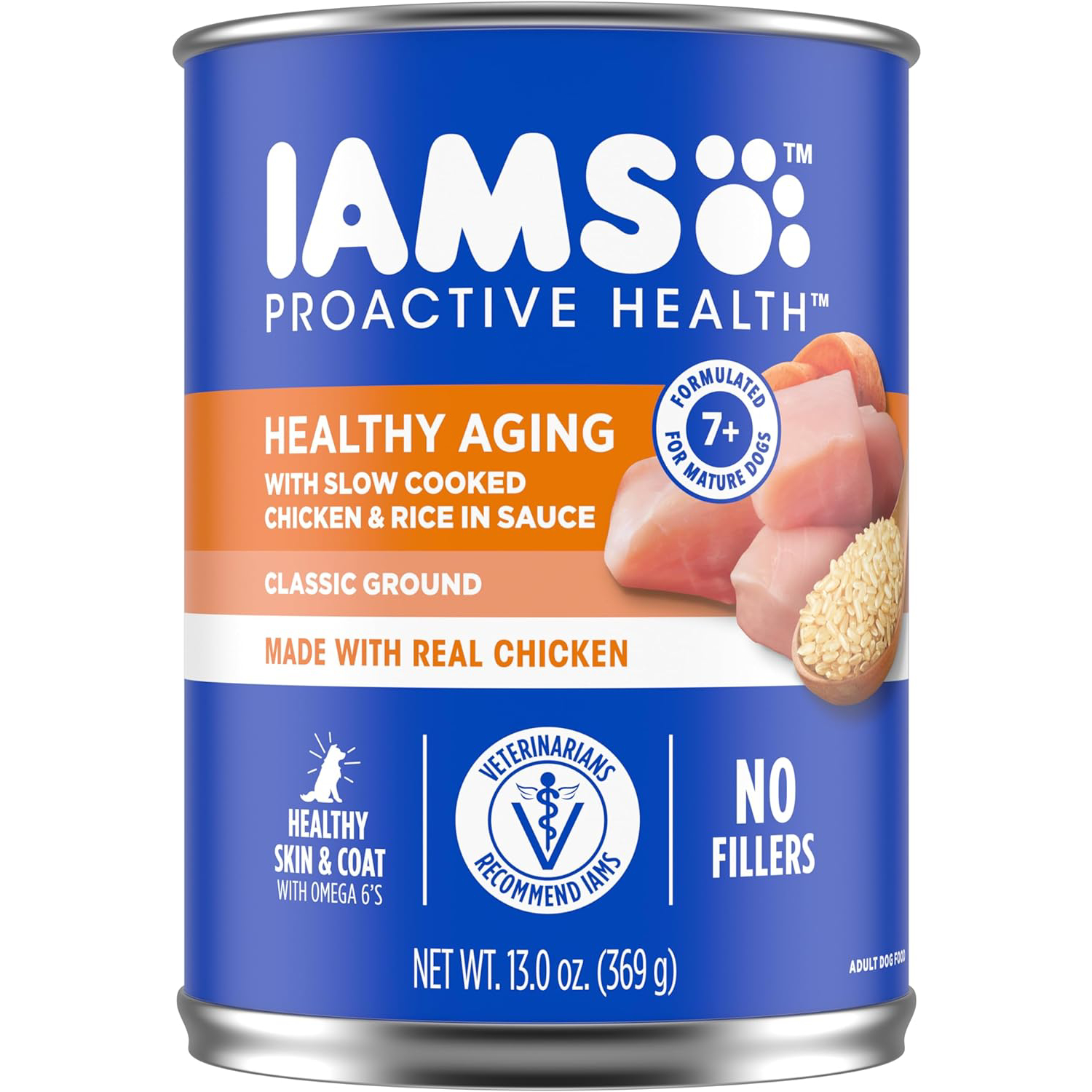 New Project IAMS PROACTIVE HEALTH Healthy Aging Wet Dog Food Classic Ground with Slow Cooked Chicken and Rice 