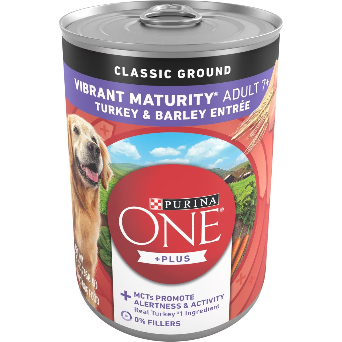 New Project Purina ONE +Plus Adult Classic Ground Vibrant Maturity Senior Adult 7+ Turkey & Barley Entree Canned Dog Food 
