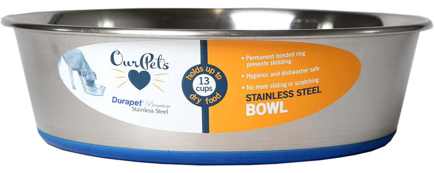 Our Pets Durapet Premium Rubber-Bonded Stainless Steel Dog Bowl