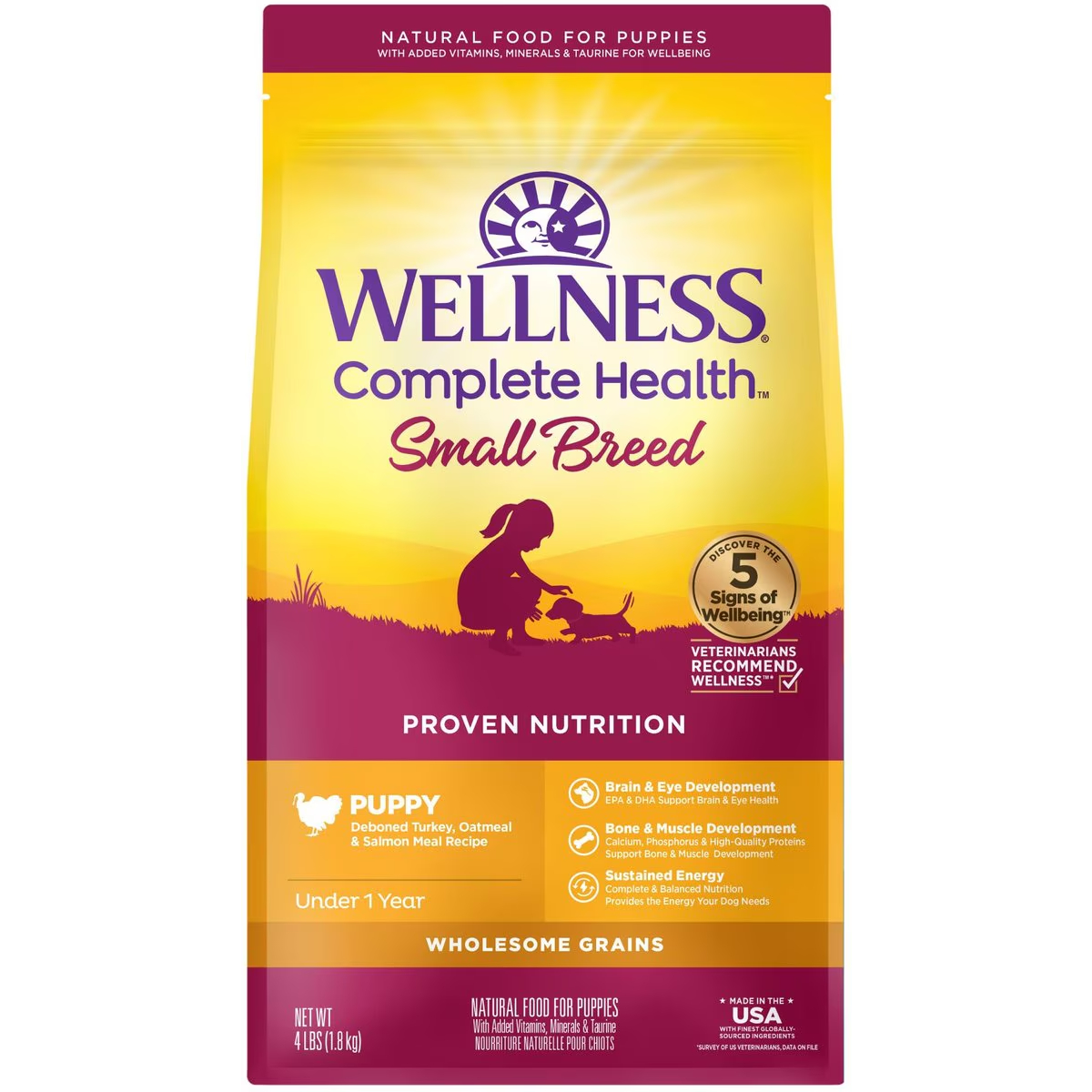 Wellness Small Breed Complete Health Puppy Turkey, Oatmeal & Salmon Meal Recipe Dry Dog Food New