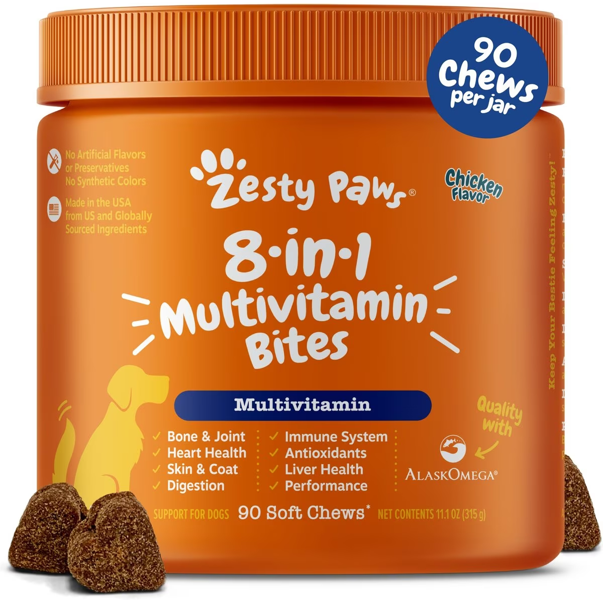 Zesty Paws Multivitamin 8-in-1 Bites Chicken Flavored Soft Chews Supplement for Dogs