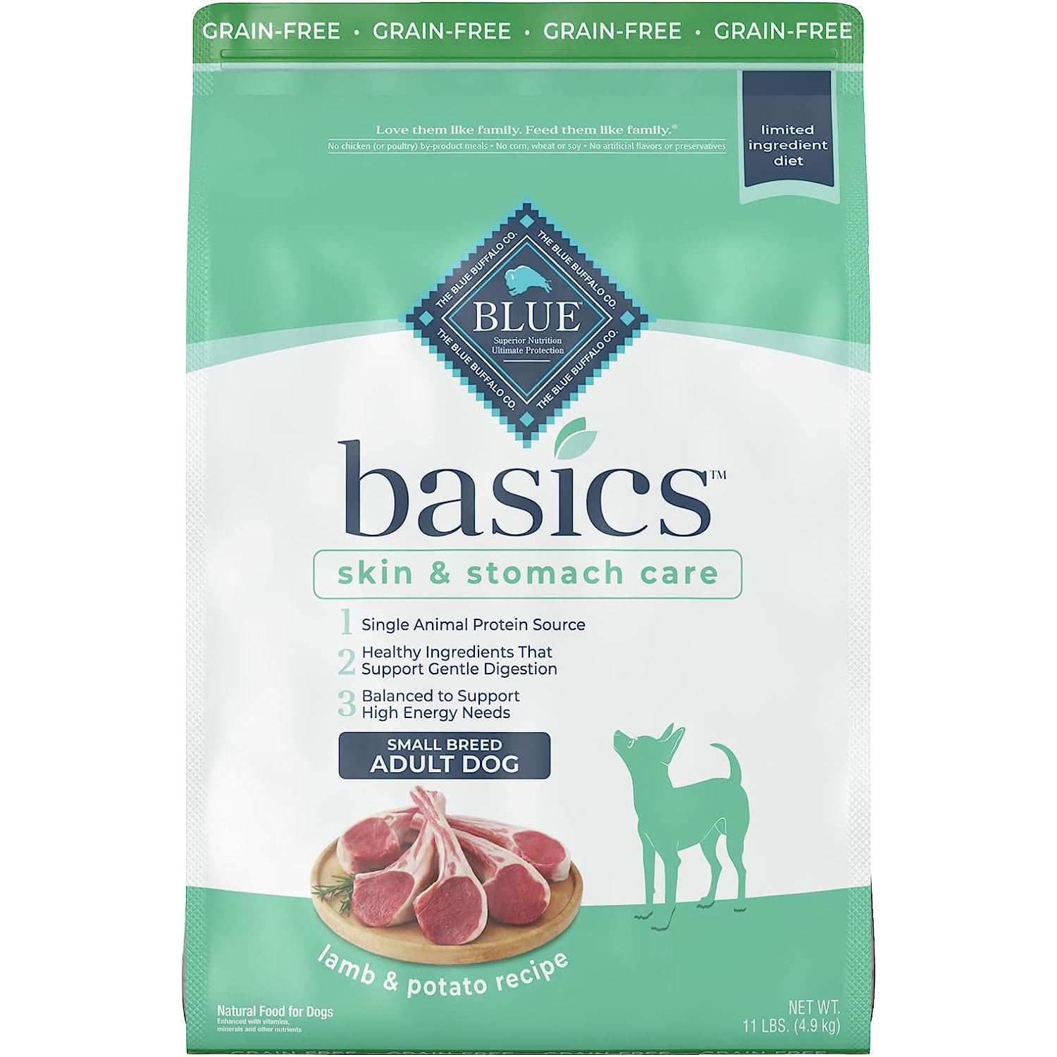 New Project Blue Buffalo Basics Skin & Stomach Care, Grain Free Natural Adult Small Breed Dry Dog Food 