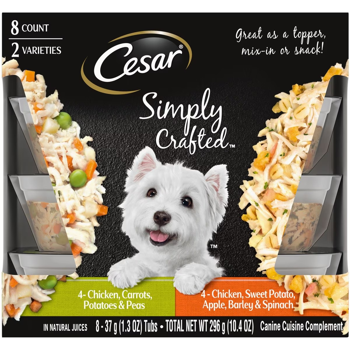 Cesar Simply Crafted Variety Pack Chicken, Carrots, Potatoes & Peas & Chicken, Sweet Potato, Apple, Barley & Spinach Limited-Ingredient Wet Dog Food Topper