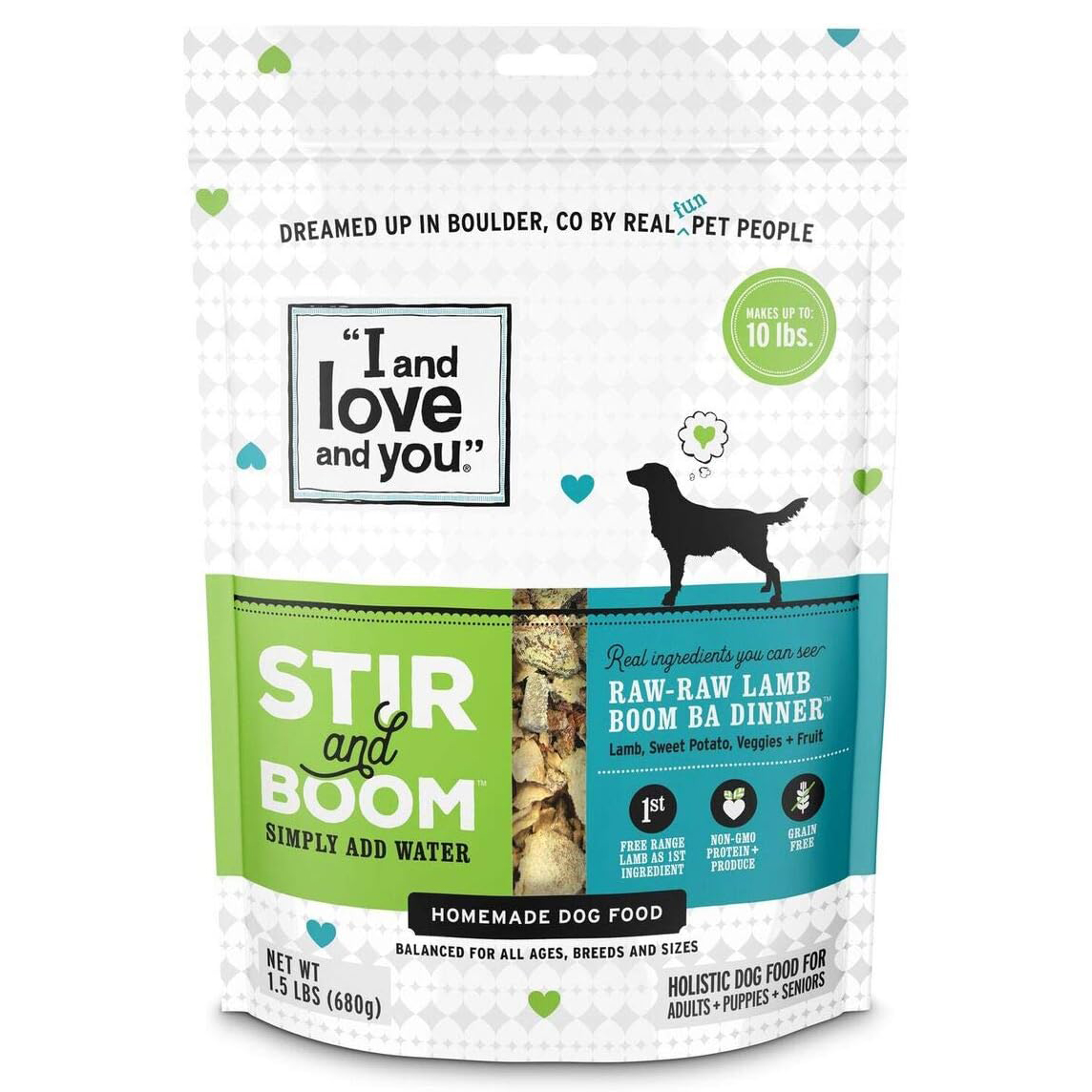 I and Love and You Stir and Boom Grain-Free Dehydrated Dog Food