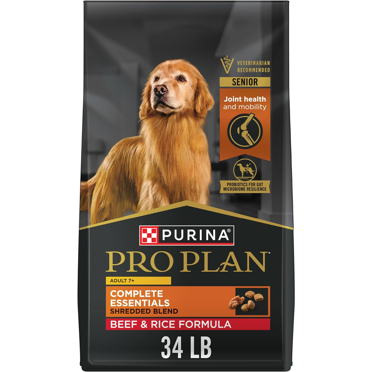 Purina Pro Plan Adult 7 Plus Complete Essentials Shredded Blend Beef and Rice Formula High Protein Dog Food for Senior Dogs