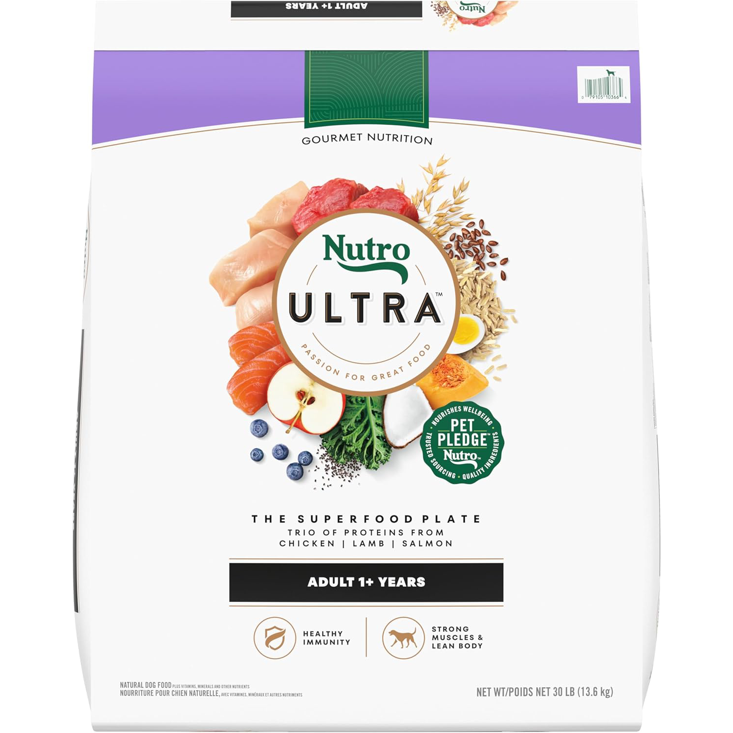 NUTRO ULTRA Adult High Protein Natural Dry Dog Food with a Trio of Proteins from Chicken, Lamb and Salmon
