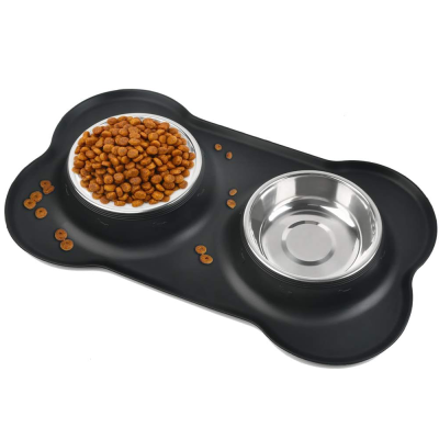Puppy Bowl Stainless Steel 2-in-1 Design Dog Bowls with Silicone Place