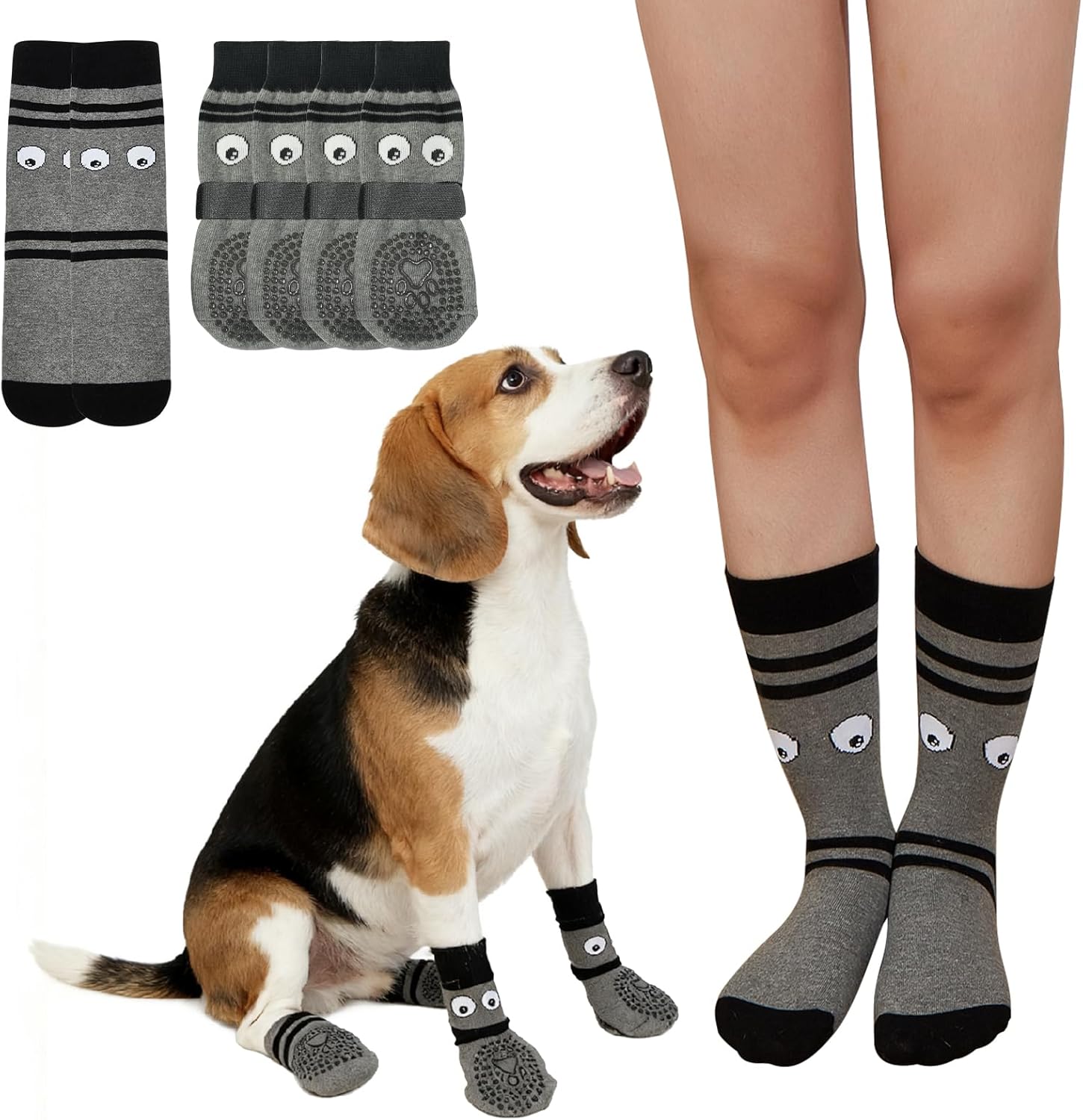Non-Slip Dog Socks & Owner Sock Set- Extra-Grip, Paw Protection for Senior & Active Dogs