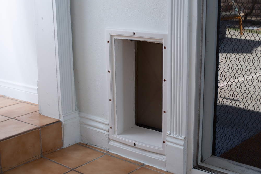 View of a doggie door from inside the house