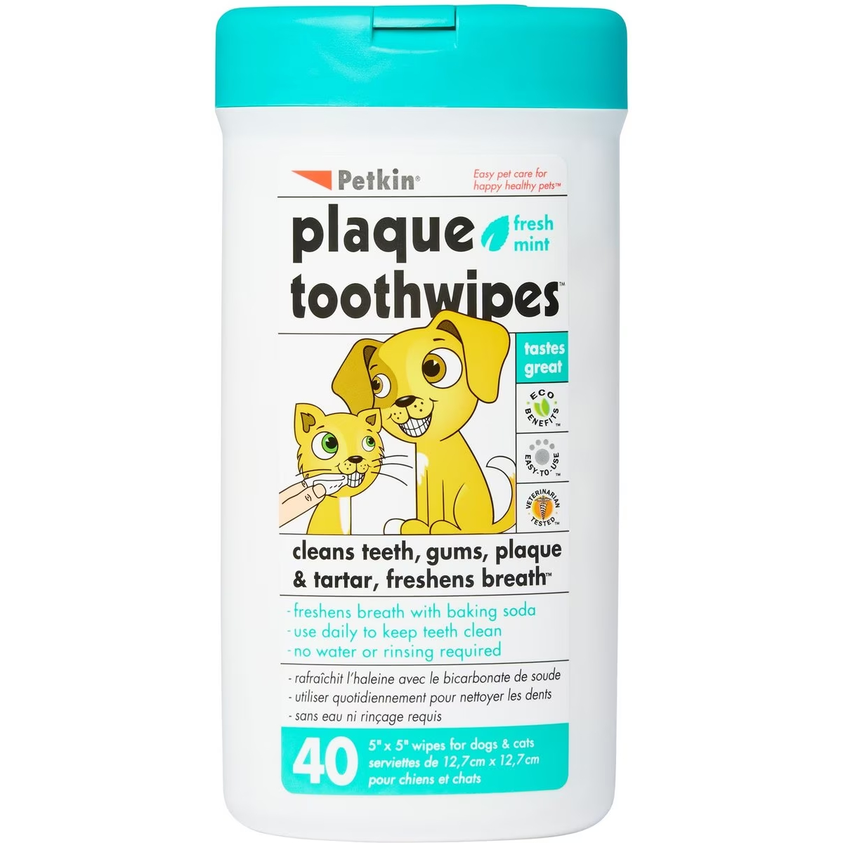 Petkin Plaque Toothwipes Fresh Mint Flavor Dog & Cat Dental Wipes