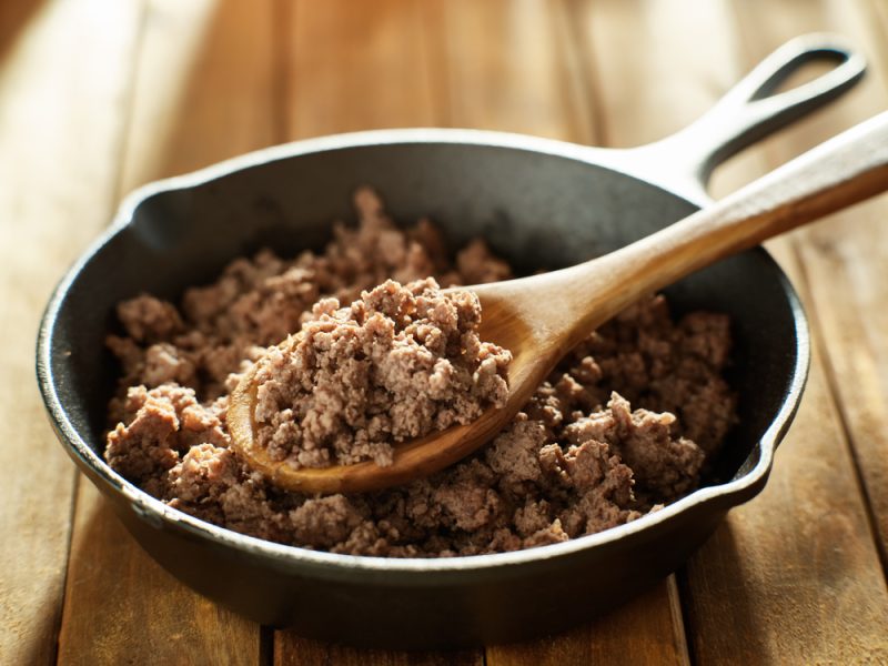 ground beef cooked in a skillet