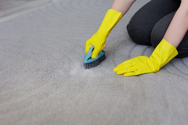 person scrubbing the carpet