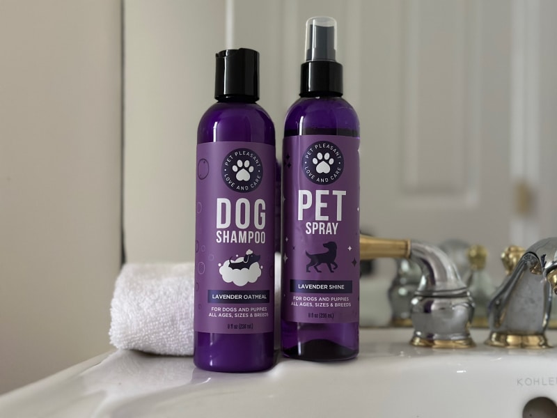 Honeydew Pet Shampoo & Spray Set - products on the sink