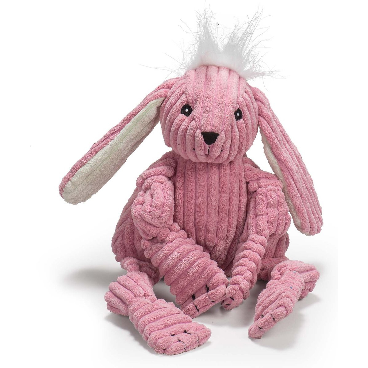 HuggleHounds Barnyard Durable Plush Corduroy Knottie Bunny Squeaky Dog Toy