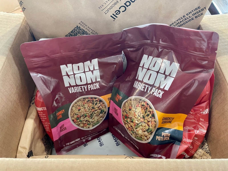 Nom Nom Dog Food - variety packs in the box