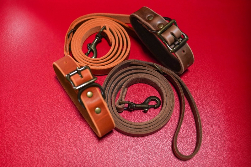 Popov Leather Dog Collars & Leashes - english tan and natural color selections
