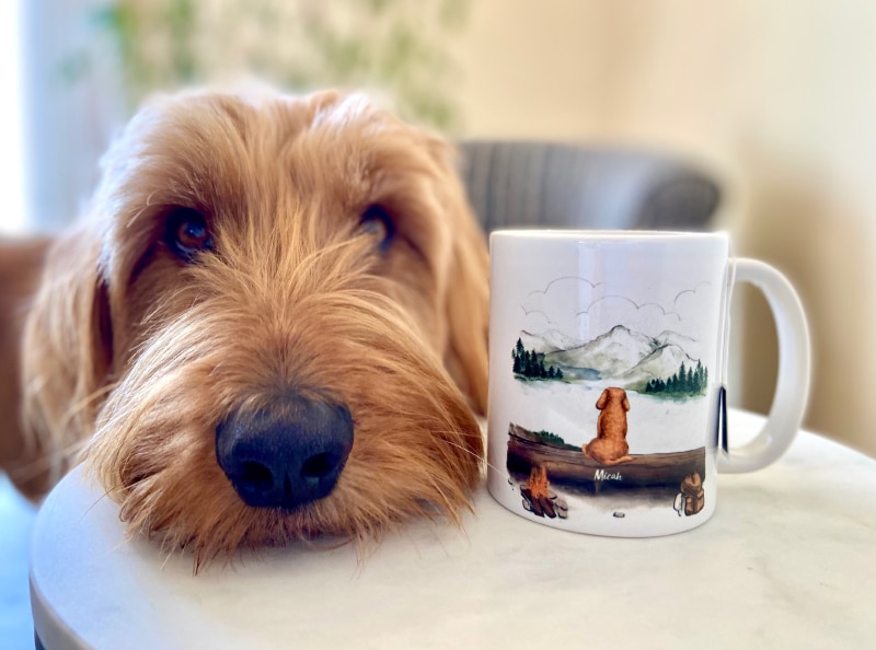 Unifury Mug - micah next to mug on table