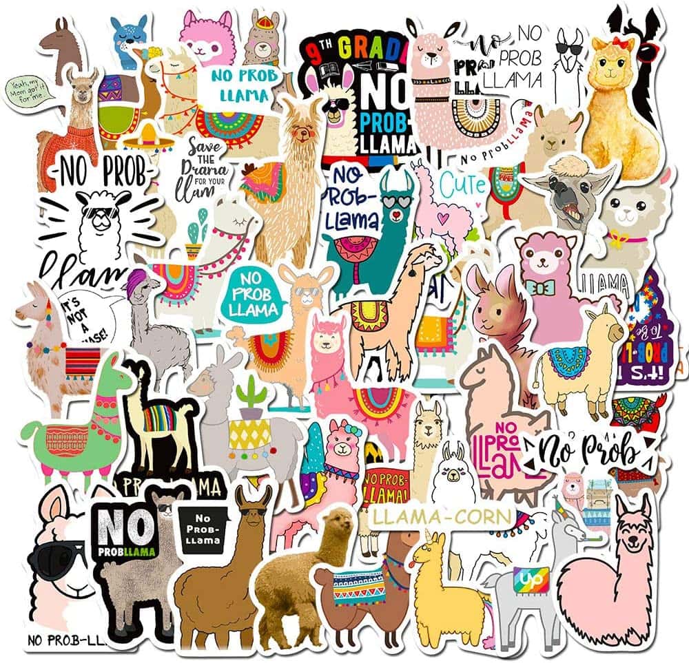 50 Pack Cute Alpaca Stickers Water Bottles Laptop Car Phone Guitar Skateboard Computer Funny Llama Sticker Vinyl Waterproof Cute Aesthetic Trendy Decals for Girls Teens Boys Adults