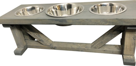 Bearwood Essentials Farmhouse 3-Bowl Full Stain Elevated Dog Feeder