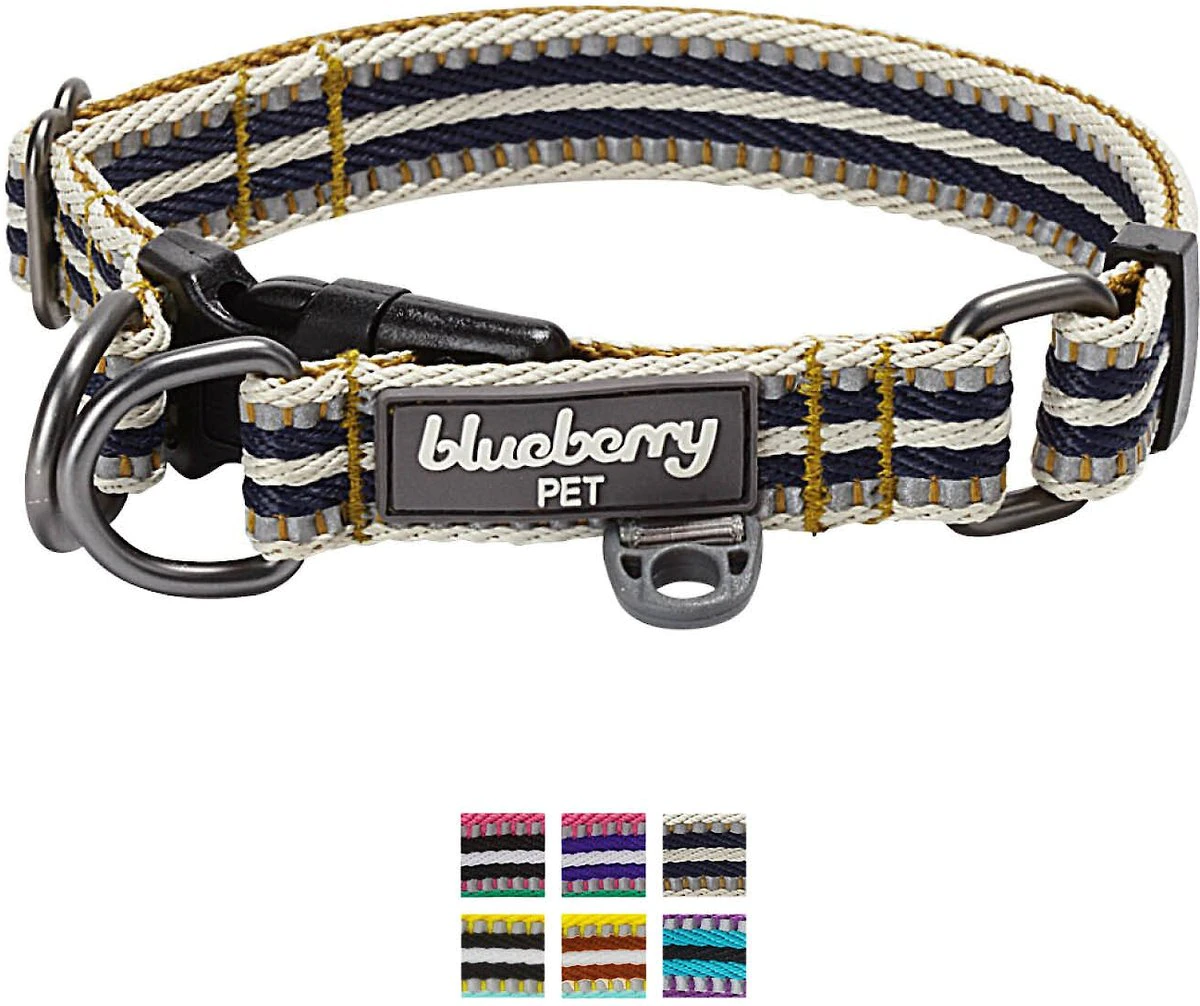 Blueberry-Pet-3M-Multi-Colored-Stripe-Polyester-Reflective-Dog-Collar
