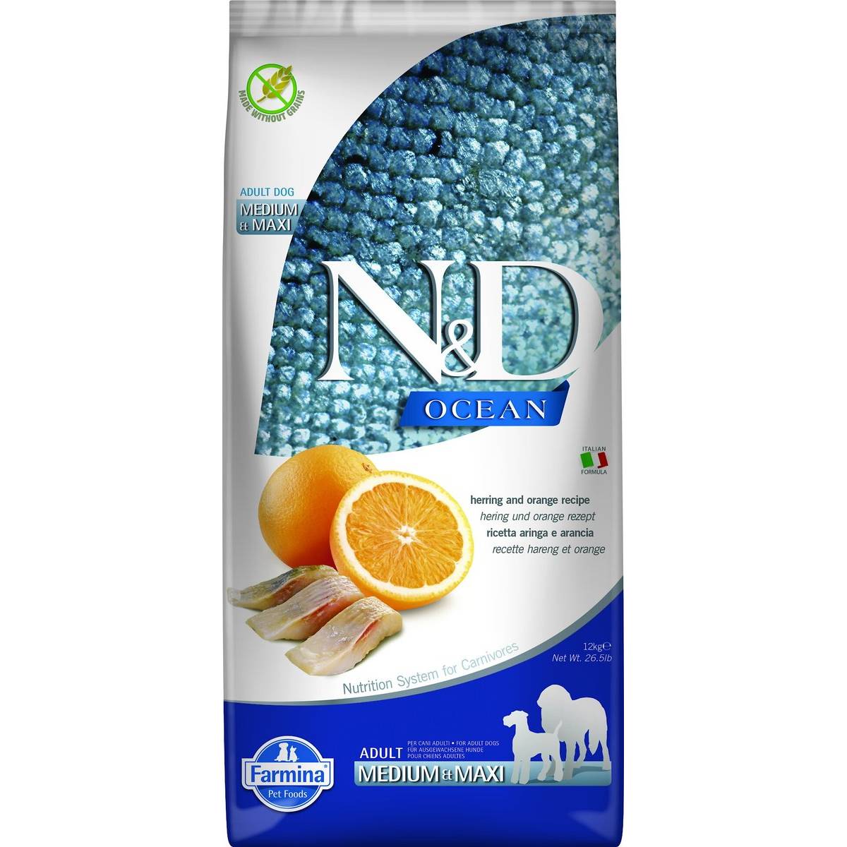 Farmina N&D Ocean Herring & Orange Medium & Maxi Adult Grain-Free Dry Dog Food (1)
