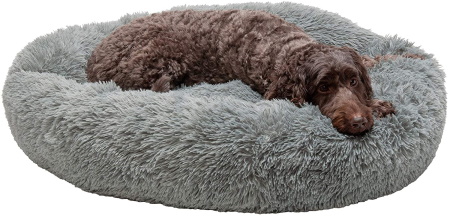 FurHaven Calming Cuddler Long Fur Donut Bolster Dog Bed