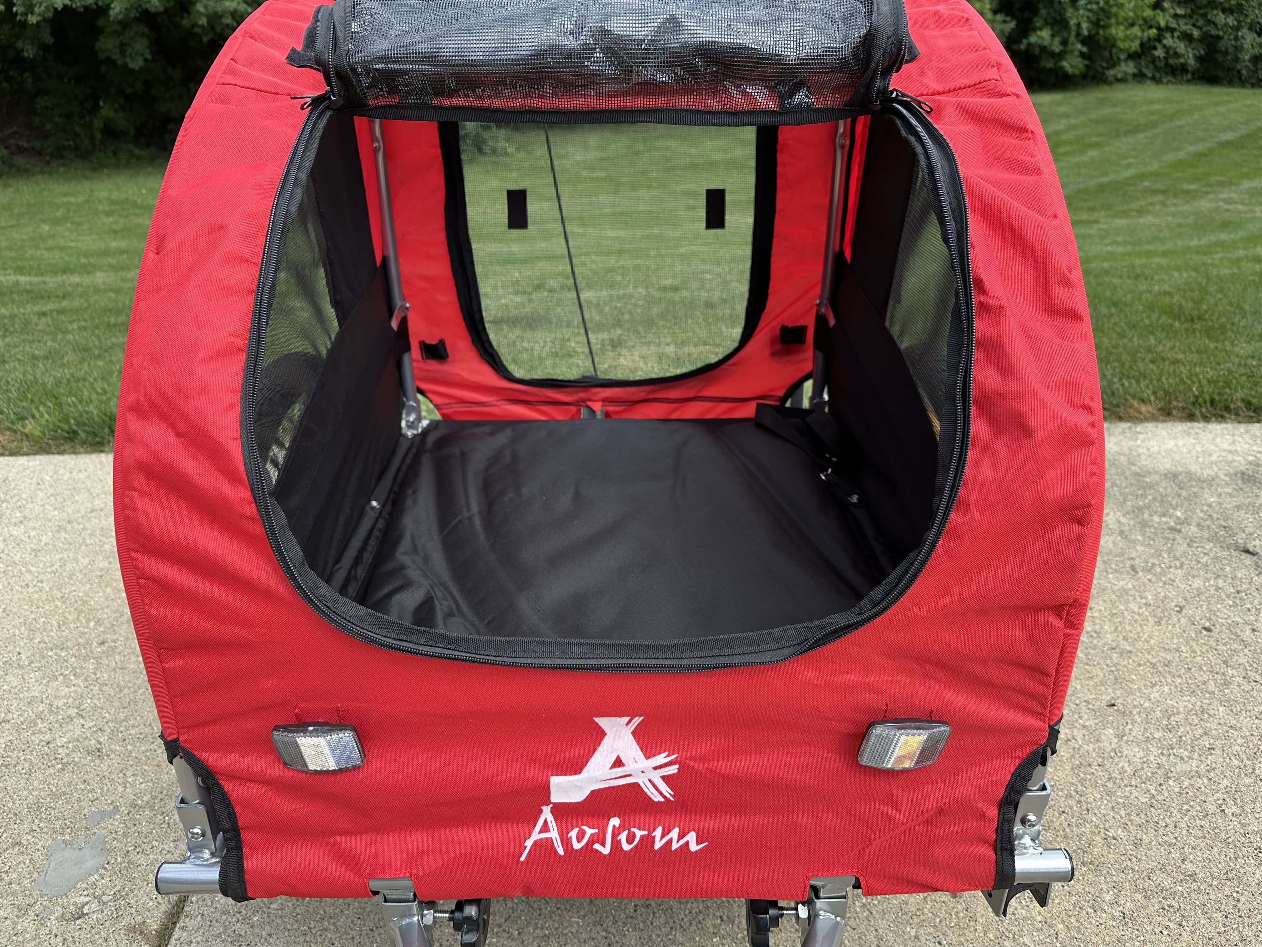 Aosom dog bicycle trailer inside open