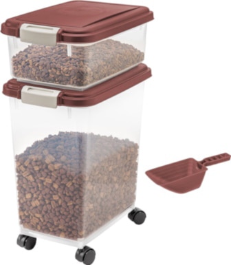 IRIS USA 3-Piece WeatherPro Airtight Stackable Dog, Cat & Bird Food Storage Container Combo with Scoop & Treat Box