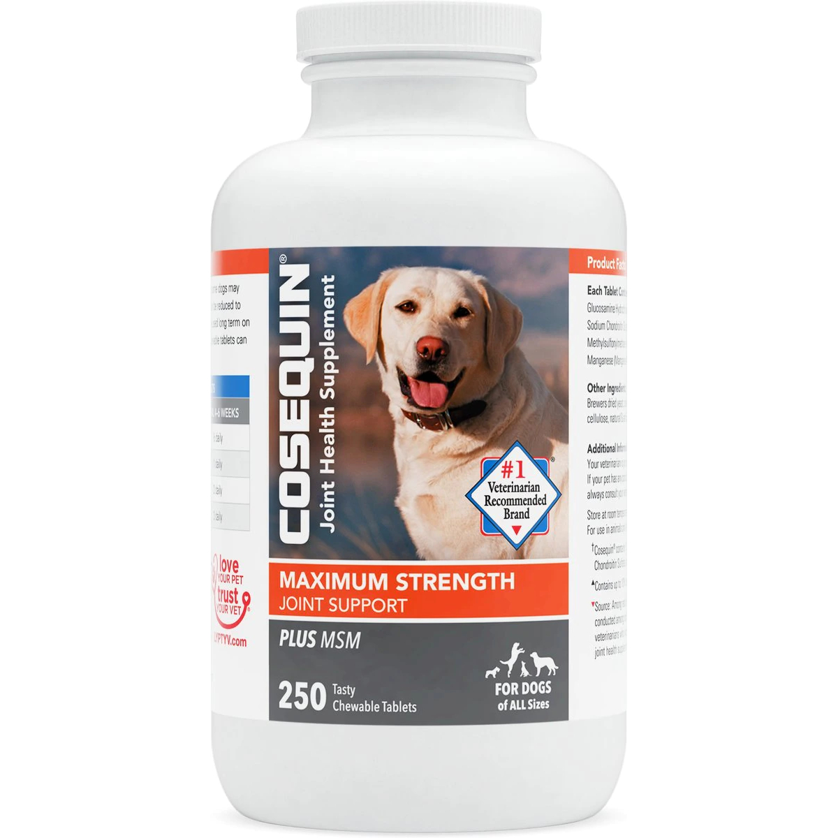 Nutramax Cosequin Hip & Joint Maximum Strength Plus MSM Chewable Tablets Joint Supplement for Dogs