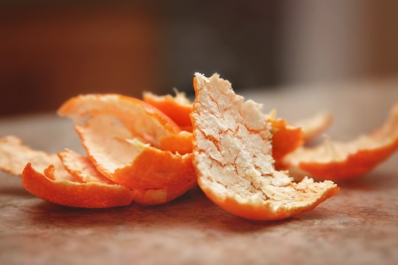 Orange peel on a table