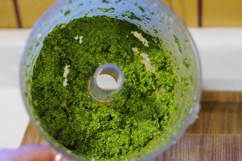 Pesto sauce in a blender