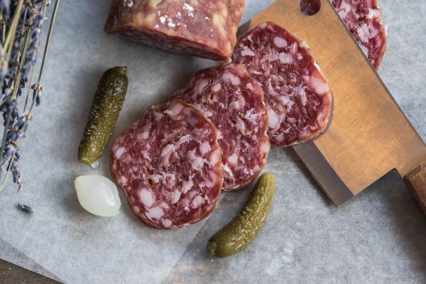 Cut salami with pickle