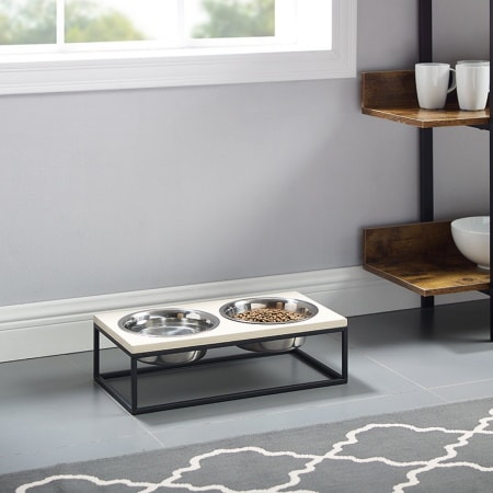 Sam's Pets Dan Single Wood & Stainless Steel Dog Bowl