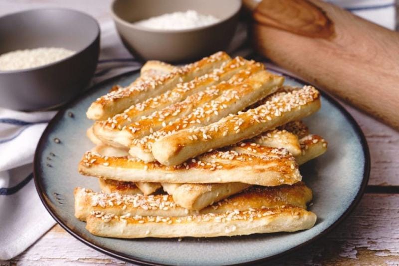 Sesame sticks on a plate