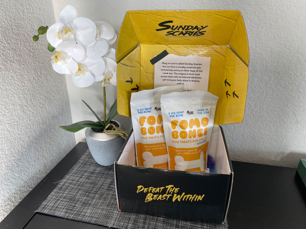 Sunday Scaries FOMO Bones - products in the box