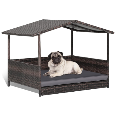 Tangkula Wicker Dog House