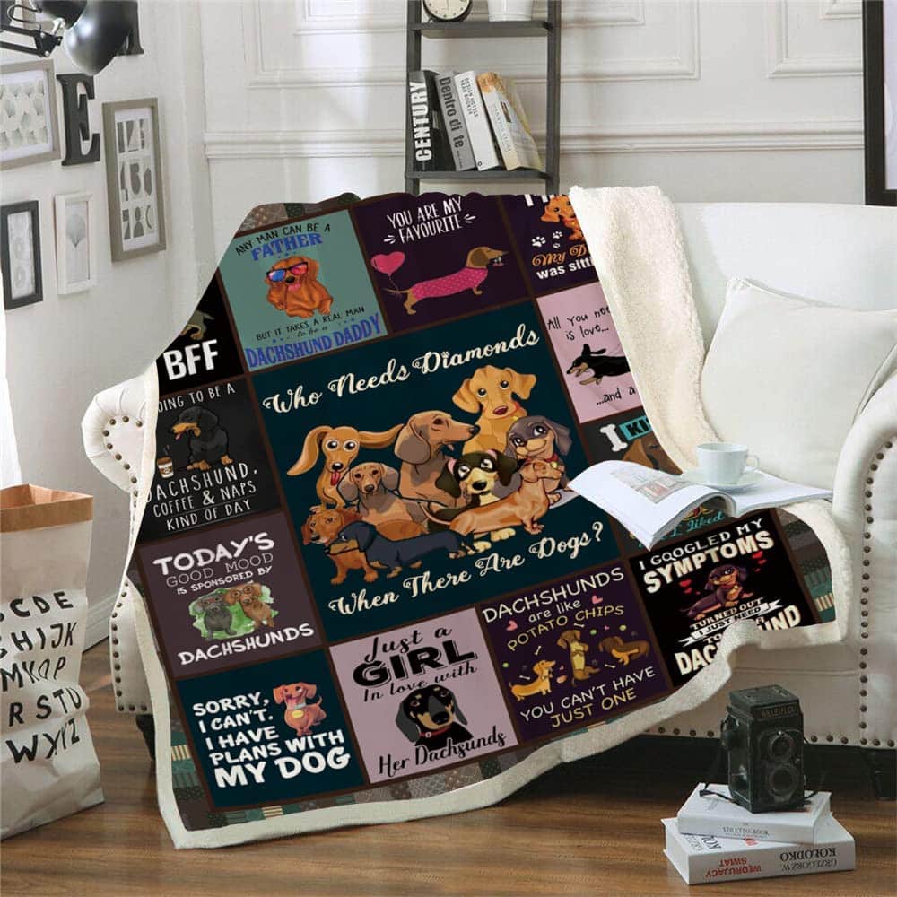 Ultra Soft 3D Printed Blanket Dachshund Dog Pattern Cozy Microfiber Plush Sherpa Blanket 2 Sizes Warm Fuzzy Throw Blanket for Kids and Adults Throws Blankets