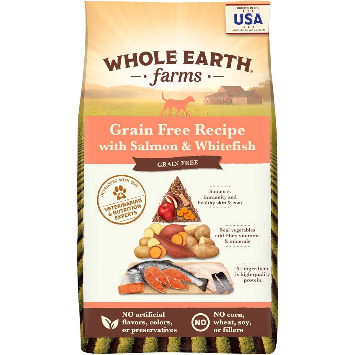 Whole Earth Farms Natural Grain Free Dry Kibble, Wholesome And Healthy Dog Food, Salmon And Whitefish Recipe