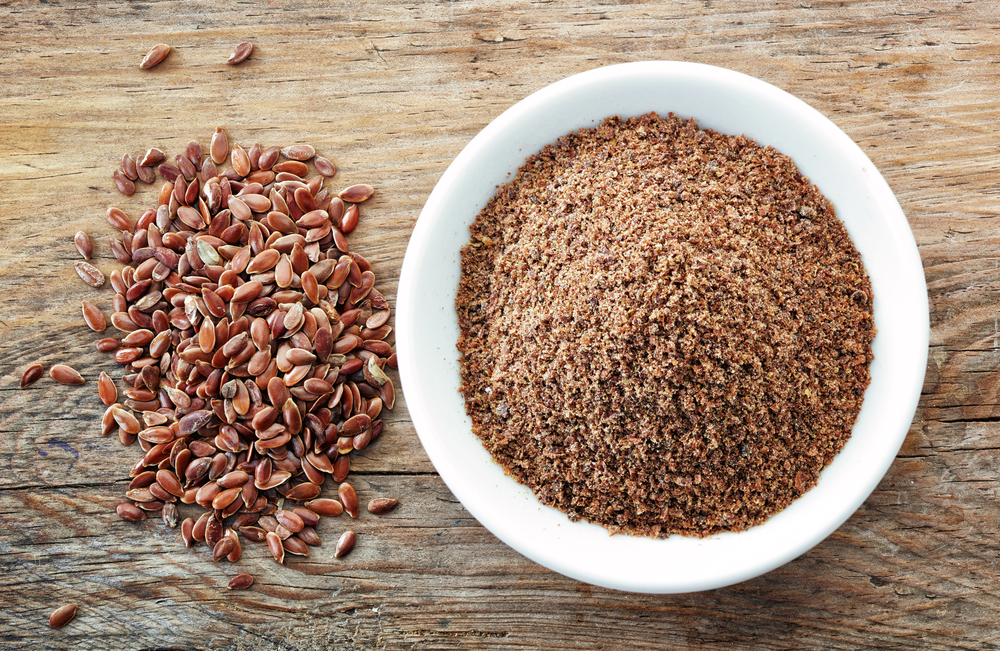 a bowl of ground flax seeds