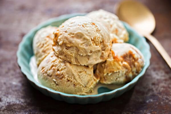 a bowl of salted caramel ice cream