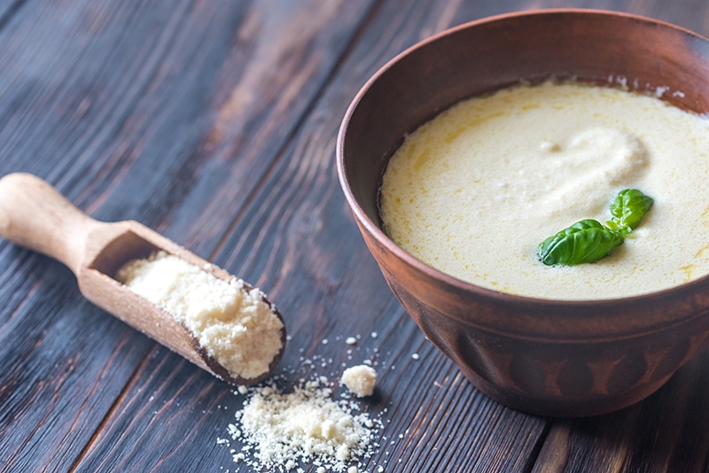 Bowl of alfredo with parmesan cheese