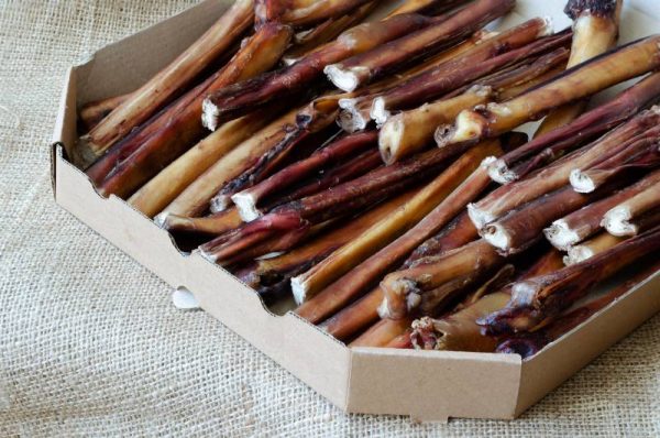 bully sticks in a cardboard box