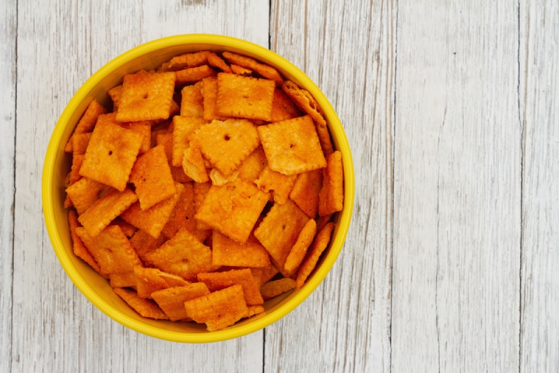 cheez its in a yellow bowl