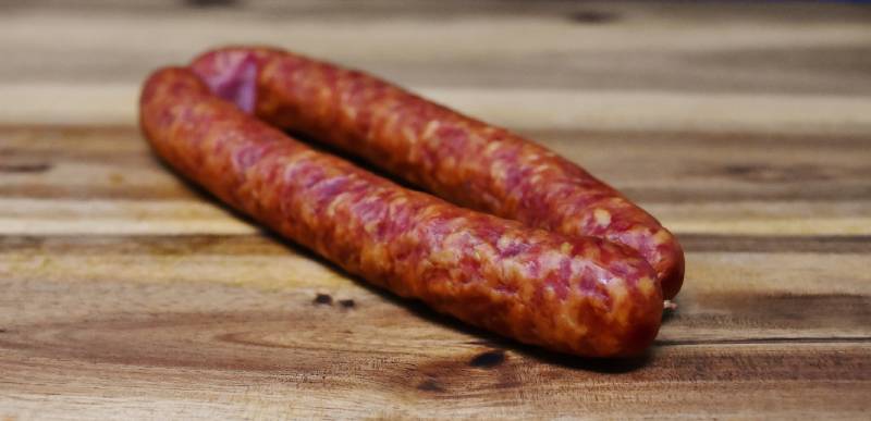 chorizo on wooden board