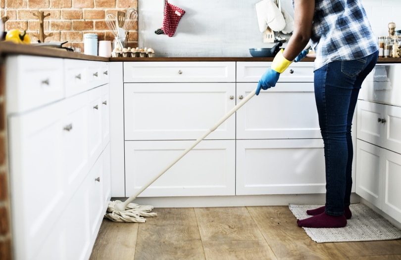 cleaning the floor