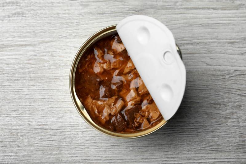 close up of a canned wet pet food