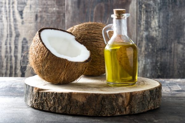 coconut oil in wooden board